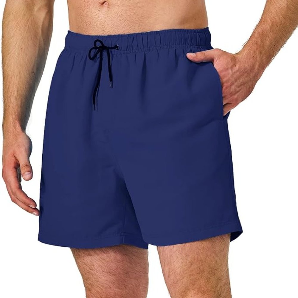 NEW Mens SZ XL Quick Dry Blue Elastic Waist Mesh Lined Swim Board Shorts